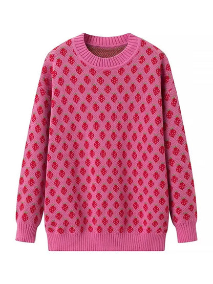 Sweet Girl Strawberry Pink Knitted Pullover Sweater