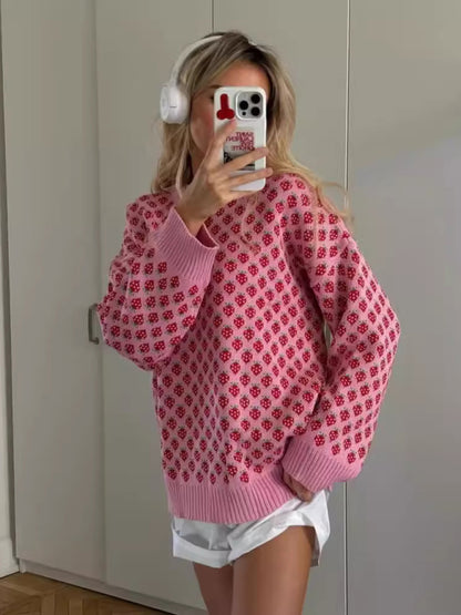 Sweet Girl Strawberry Pink Knitted Pullover Sweater