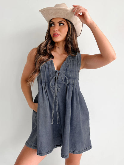 Women's Street Fashion Relaxed Sleeveless Short Sleeve Wide Shorts Denim Jumpsuit