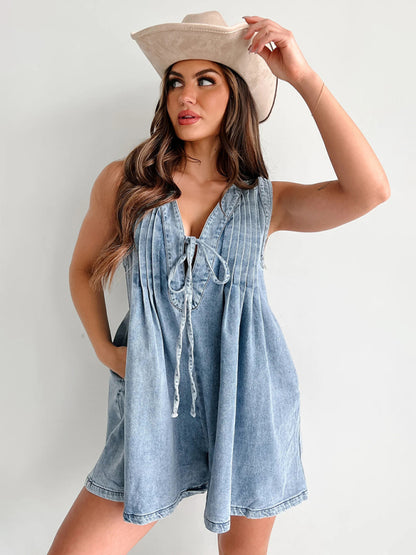 Women's Street Fashion Relaxed Sleeveless Short Sleeve Wide Shorts Denim Jumpsuit