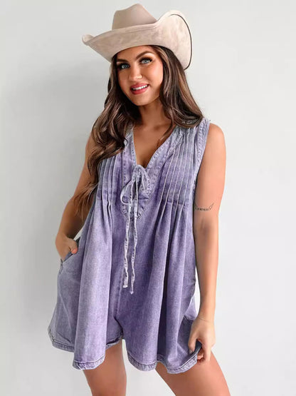 Women's Street Fashion Relaxed Sleeveless Short Sleeve Wide Shorts Denim Jumpsuit