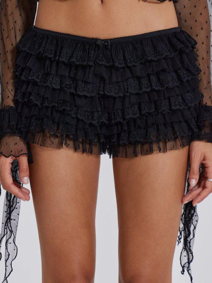 Cutie Patootie Ruffled Wavy Low Rise Mini Shorts