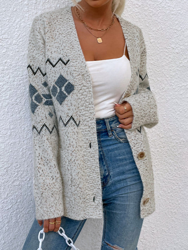 Women's Christmas Snowflake Knit Single Breasted Pocket Cardigan Sweater