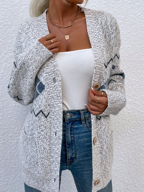 Women's Christmas Snowflake Knit Single Breasted Pocket Cardigan Sweater