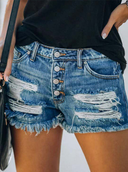 Women's Independence Day Flag Print Destroyed Denim Shorts