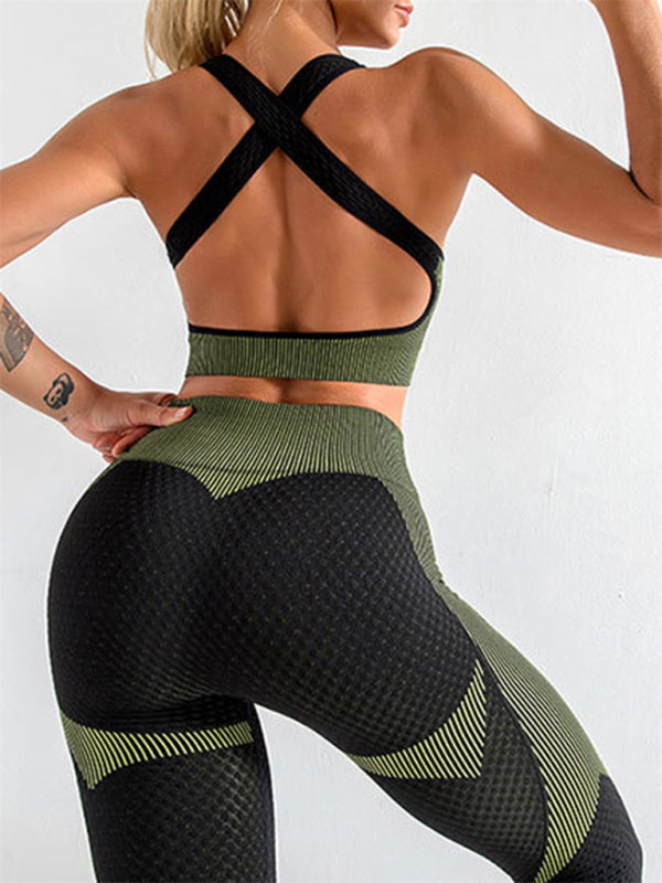 Women's Halter Neck Yoga Tank Top & High Waist Tight Yoga Pants Two-Piece Set