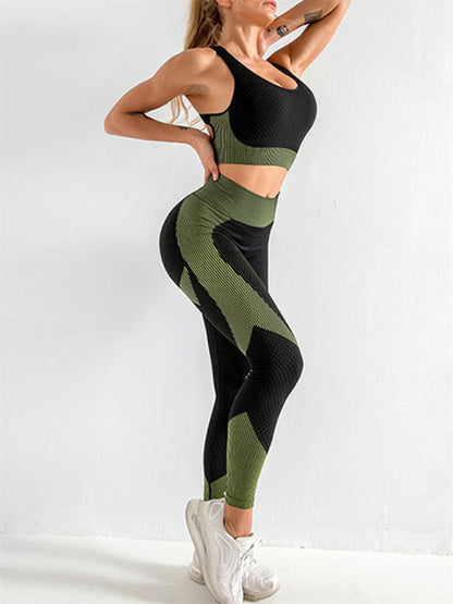 Women's Halter Neck Yoga Tank Top & High Waist Tight Yoga Pants Two-Piece Set