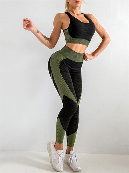 Women's Halter Neck Yoga Tank Top & High Waist Tight Yoga Pants Two-Piece Set