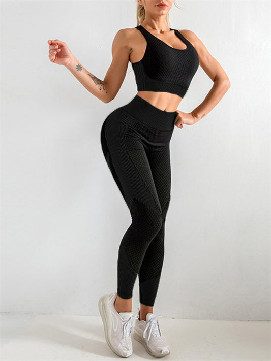 Women's Halter Neck Yoga Tank Top & High Waist Tight Yoga Pants Two-Piece Set