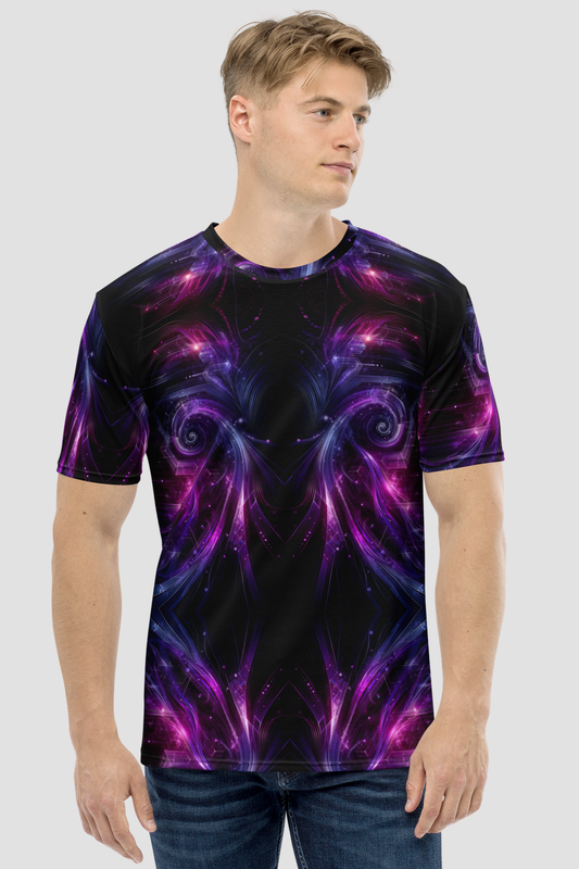 Abstract Digital Print Neon Galactic Swirls Men's Sublimated T-Shirt