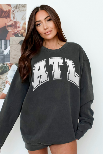 ATL Letter Print Women's Vintage Crewneck Sweatshirt