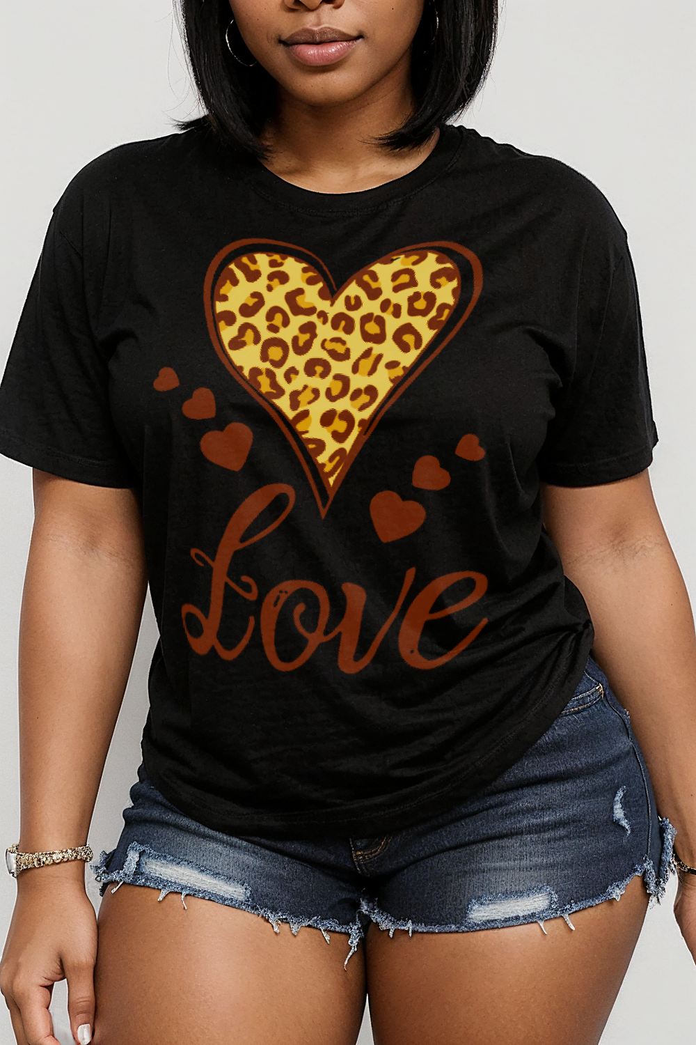 Love Leopard Heart Graphic Print Women's Casual T-Shirt