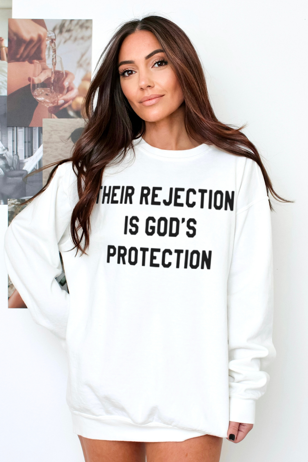 Their Rejection Is God's Protection Women's White Crewneck Sweatshirt
