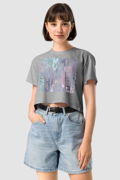 Summer Repeating Graphic Print Women's Relaxed Crop Top T-Shirt