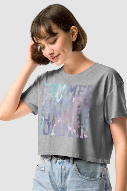 Summer Repeating Graphic Print Women's Relaxed Crop Top T-Shirt