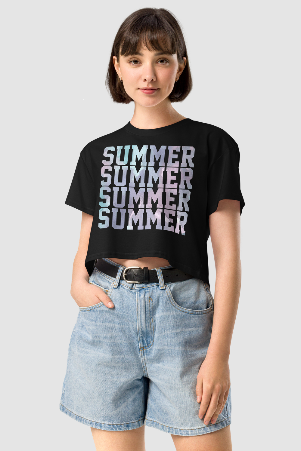 Summer Repeating Graphic Print Women's Relaxed Crop Top T-Shirt