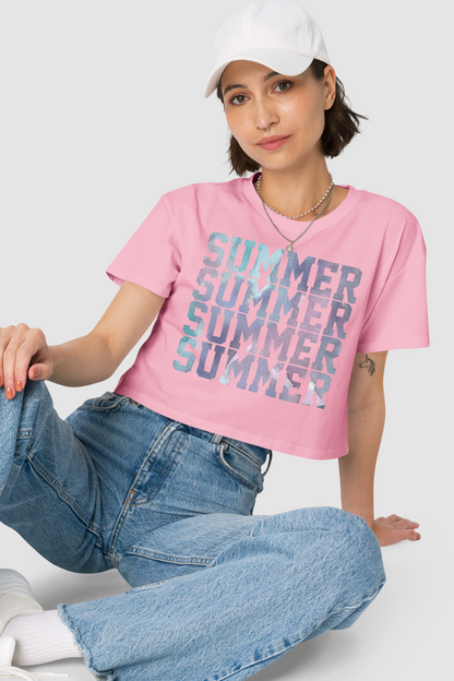 Summer Repeating Graphic Print Women's Relaxed Crop Top T-Shirt