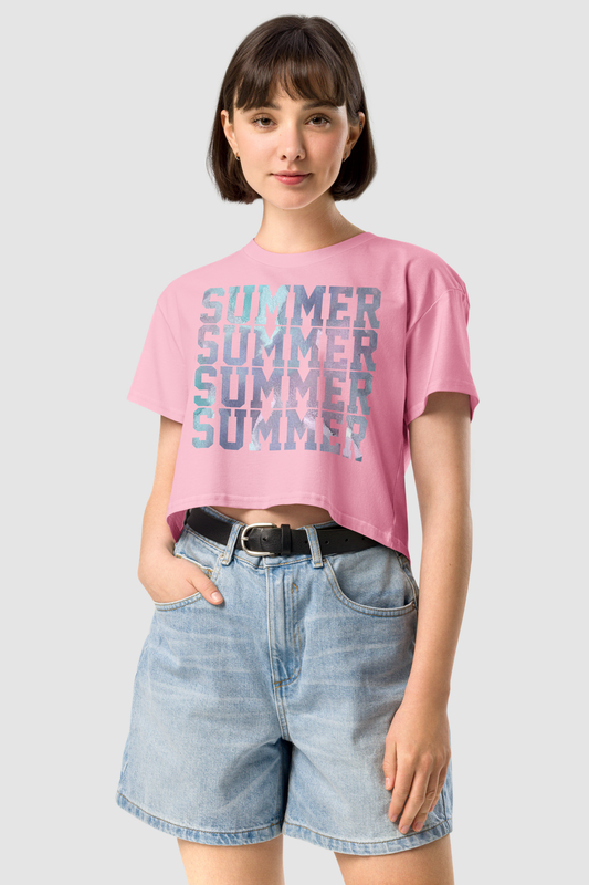 Summer Repeating Graphic Print Women's Relaxed Crop Top T-Shirt