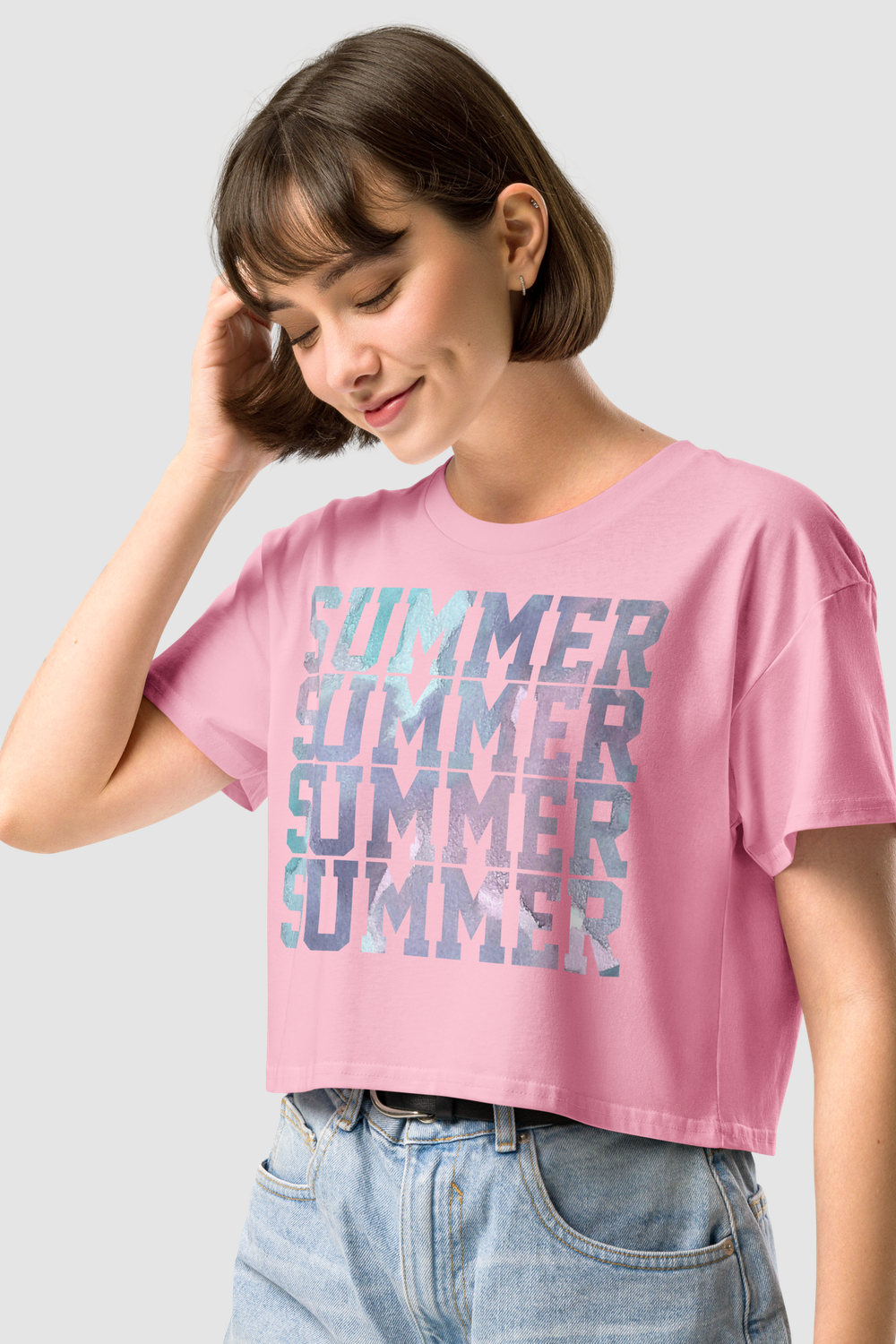 Summer Repeating Graphic Print Women's Relaxed Crop Top T-Shirt