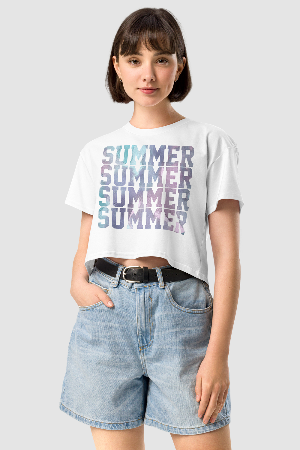 Summer Repeating Graphic Print Women's Relaxed Crop Top T-Shirt