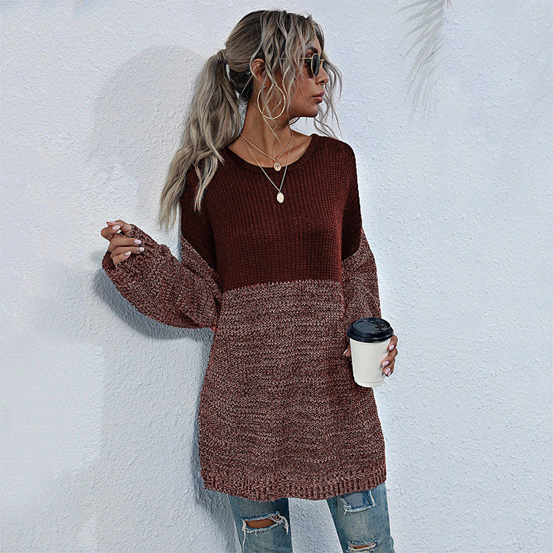 Women's Mid-Length Long Sleeve Knitted Crewneck Sweatshirt