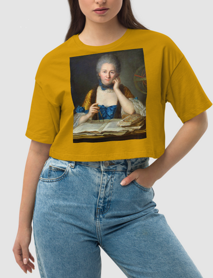 Marquise du Châtelet Women's Loose Fit Mustard Crop Top T-Shirt - OniTakai