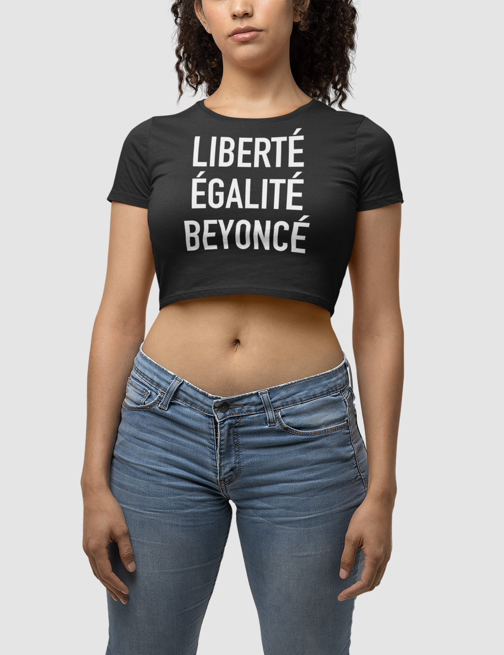 Liberté Égalité Beyoncé Women's Fitted Black Crop Top T-Shirt - OniTakai