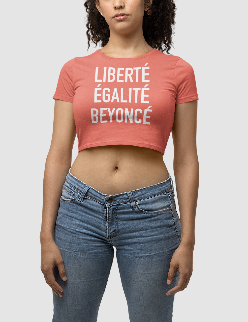 Liberté Égalité Beyoncé Women's Fitted Coral Crop Top T-Shirt - OniTakai