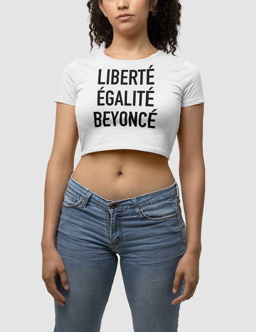 Liberté Égalité Beyoncé Women's Fitted White Crop Top T-Shirt - OniTakai